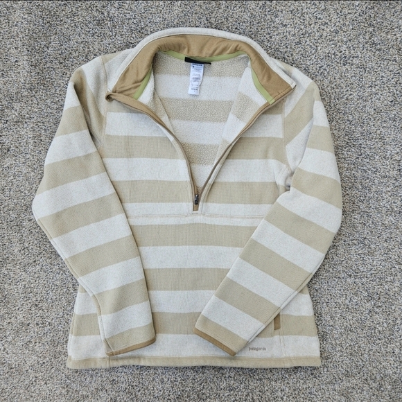 Patagonia Better Sweater 3/4 Zip Beige Cream Striped Fleece Jacket Womens Large - Picture 14 of 16